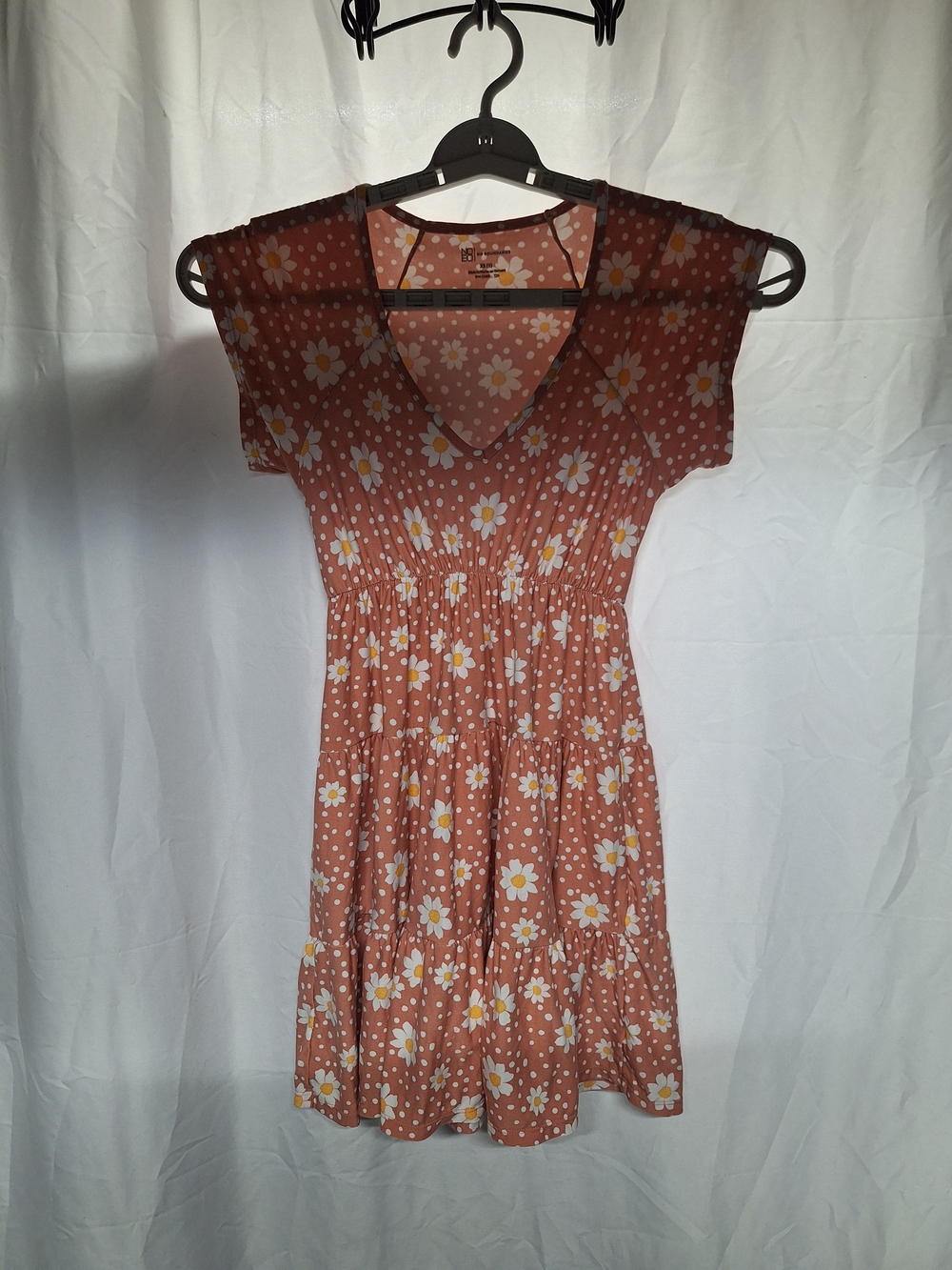No Boundaries Rust Floral Tiered Mini Dress with White Daisies